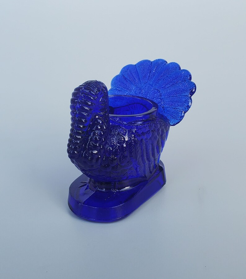 Mosser Glass Turkey Toothpick Holder Cobalt Blue Glass Etsy
