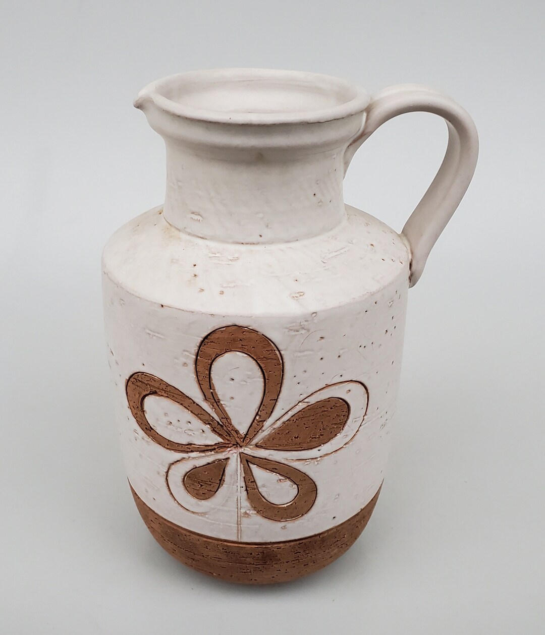 Vintage Italian Art Pottery Pitcher - Carved Mid Century Style Carved ...