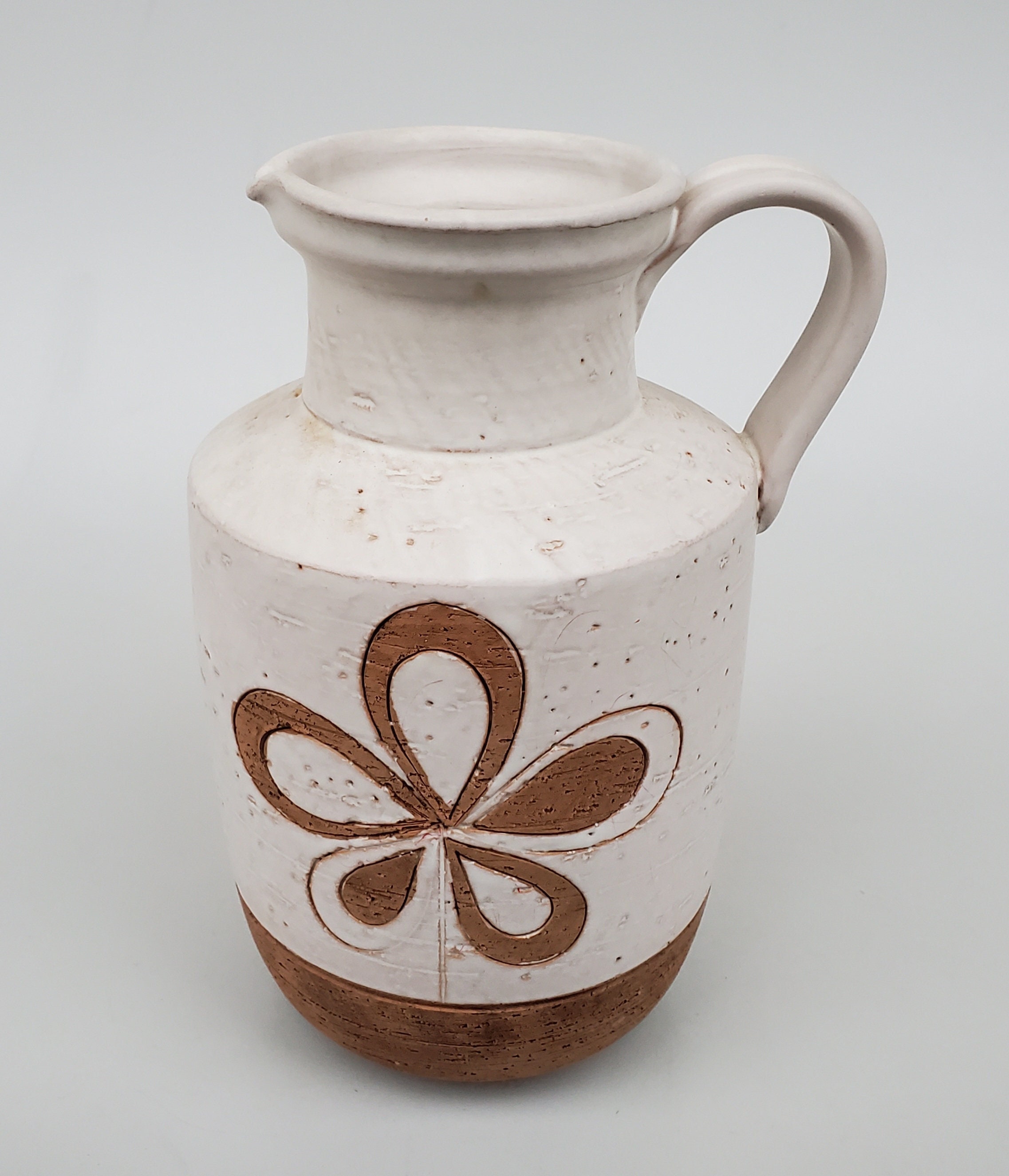 Vintage Italian Art Pottery Pitcher - Carved Mid Century Style Carved ...