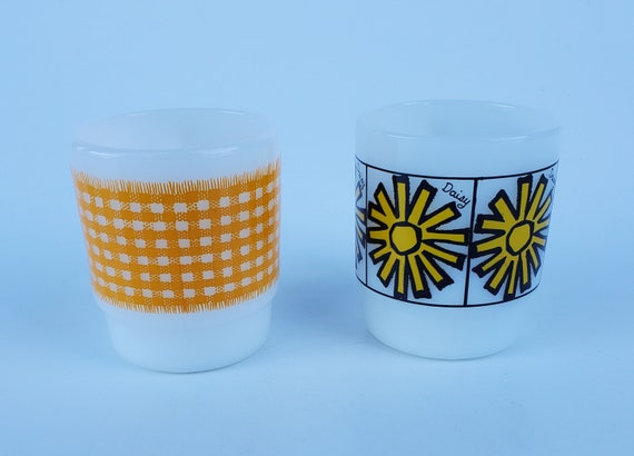 Fire King Vintage D Handle Mugs Set of 2 Mugs Yellow Daisy Yellow 