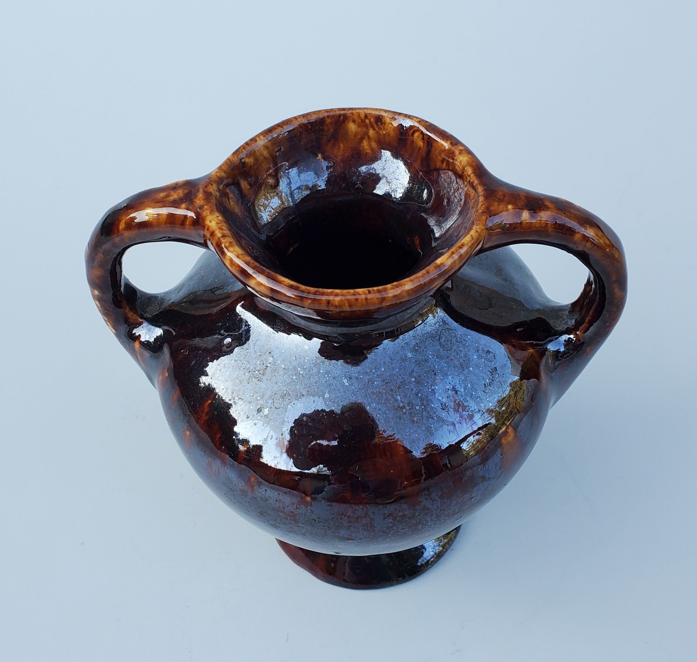 Antique Bennington Rockingham Double Handled Pottery Vase - Dark Brown ...