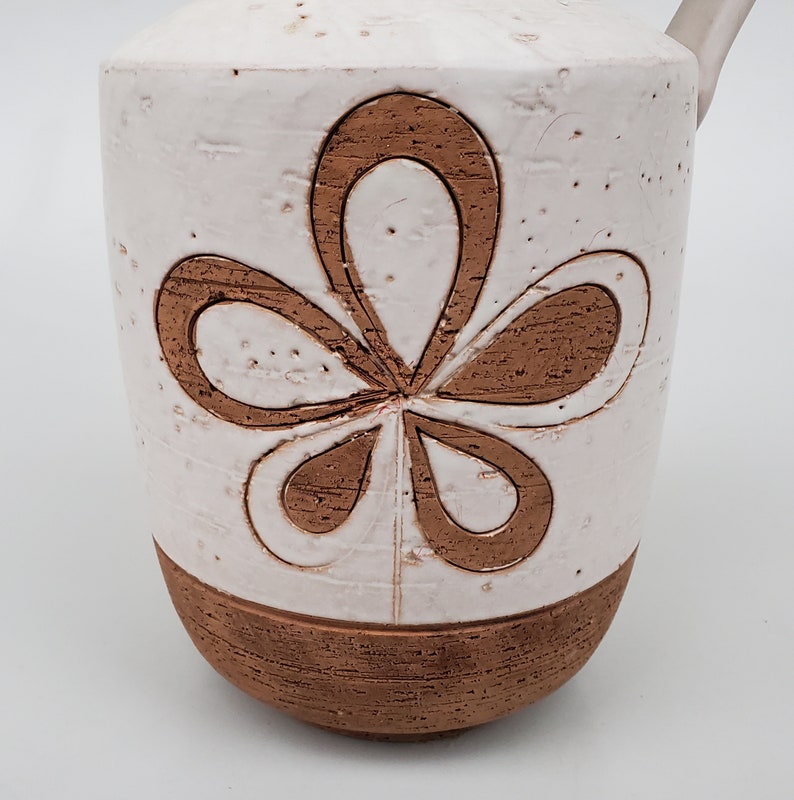Vintage Italian Art Pottery Pitcher - Carved Mid Century Style Carved ...