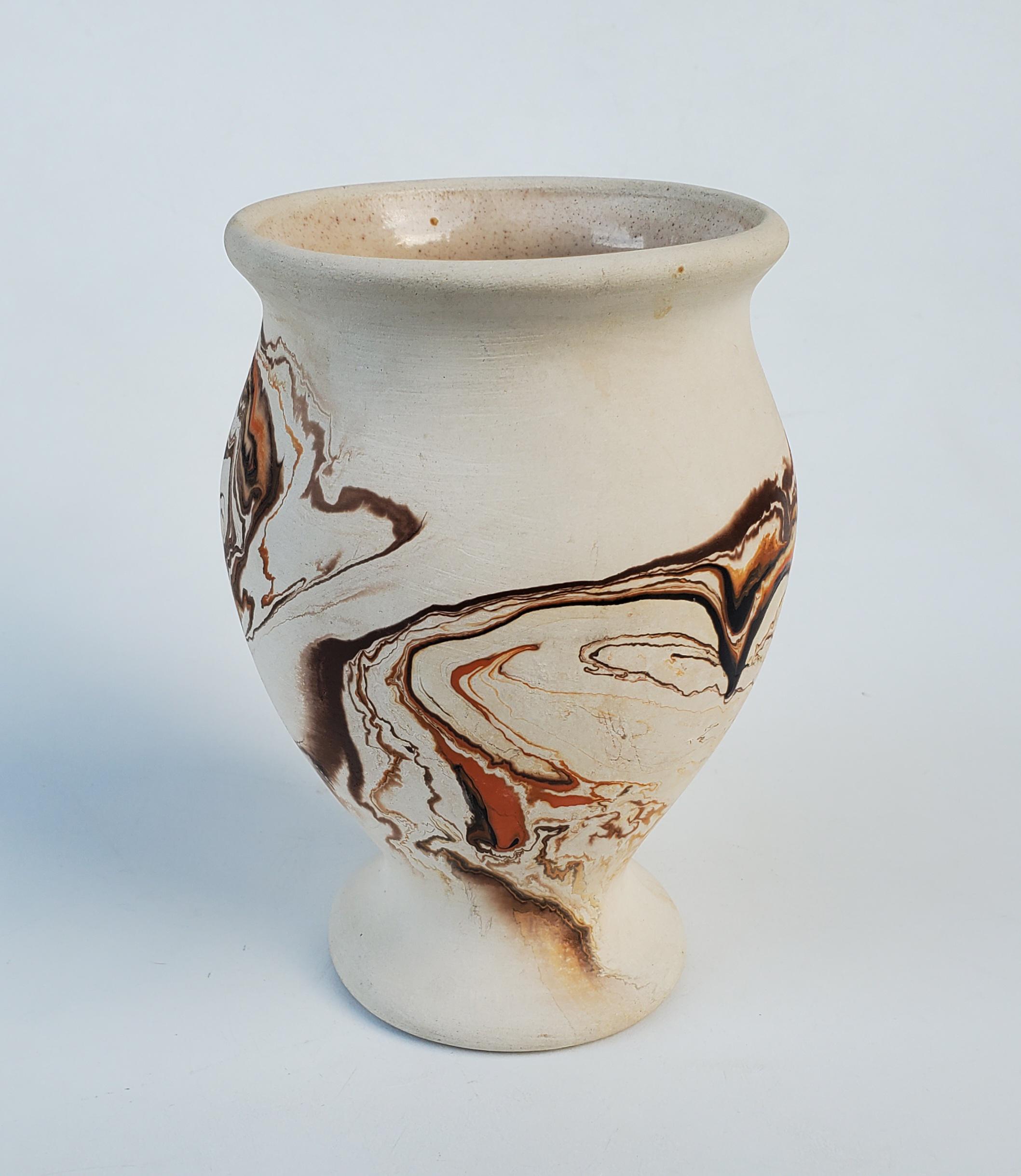 Nemadji Indian Swirl Pottery Vase - Complex Brown Orange Black