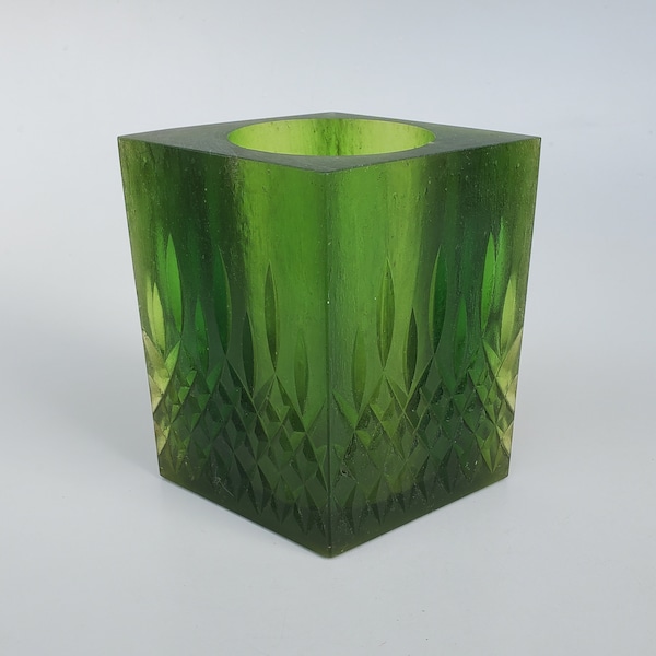Sascha Brastoff Green Lucite Resin Candle Holder - Mid Century Era - Diamond Shape - Green MOD Candleholder - 5.75"