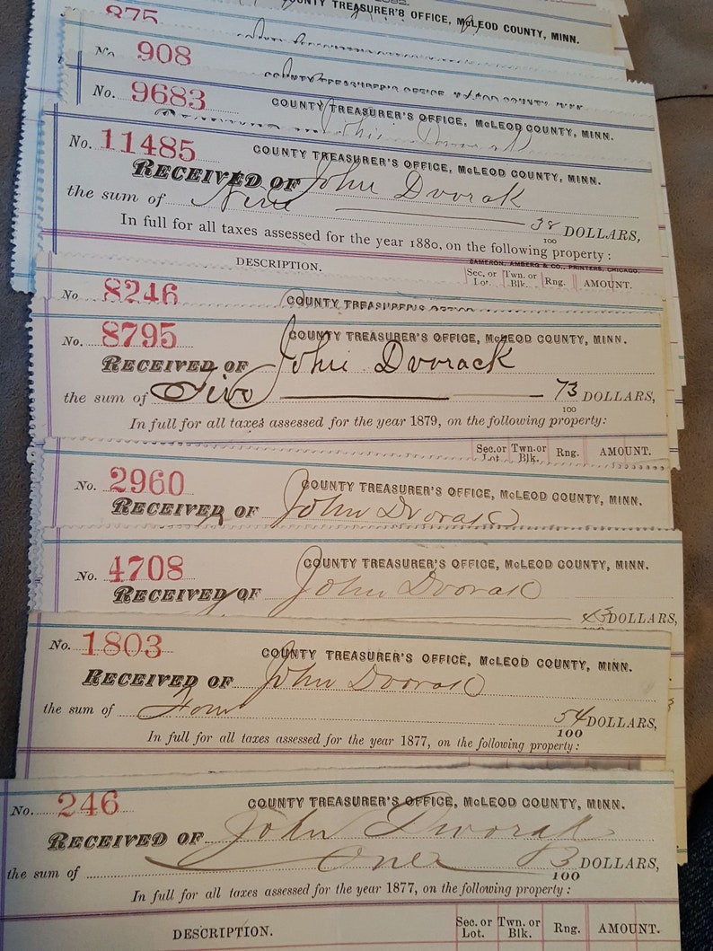 Mcleod County Minnesota Treasurers Office Tax Receipts From Etsy
