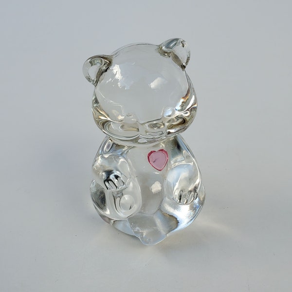 Fenton Art Glass Clear Crystal Birthstone Bear - February - Amethyst Heart On Chest - Valentines Day Bear - 3.5"