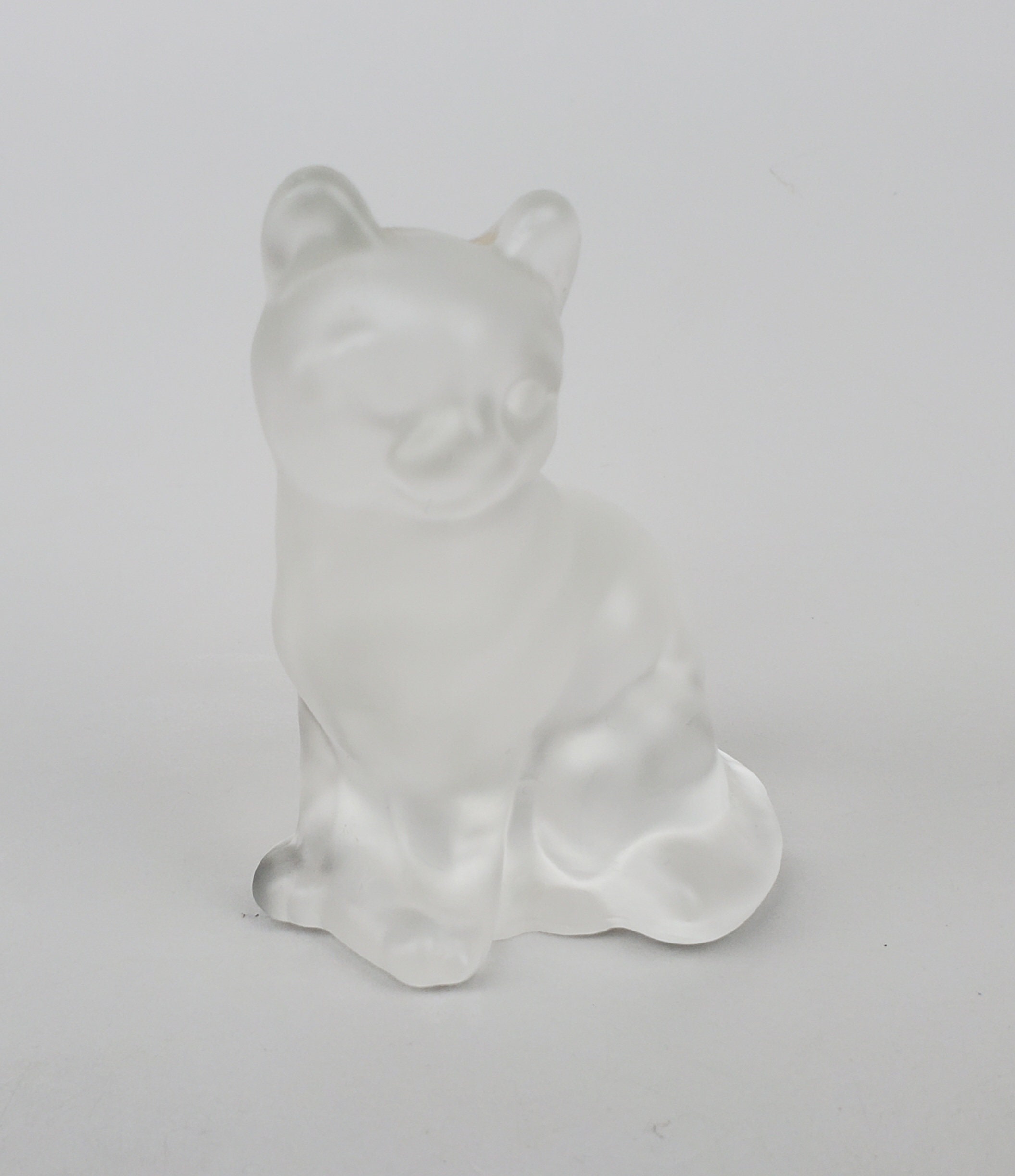 Fenton Art Glass Seated Cat - Frosted Clear Glass - Oval Fenton