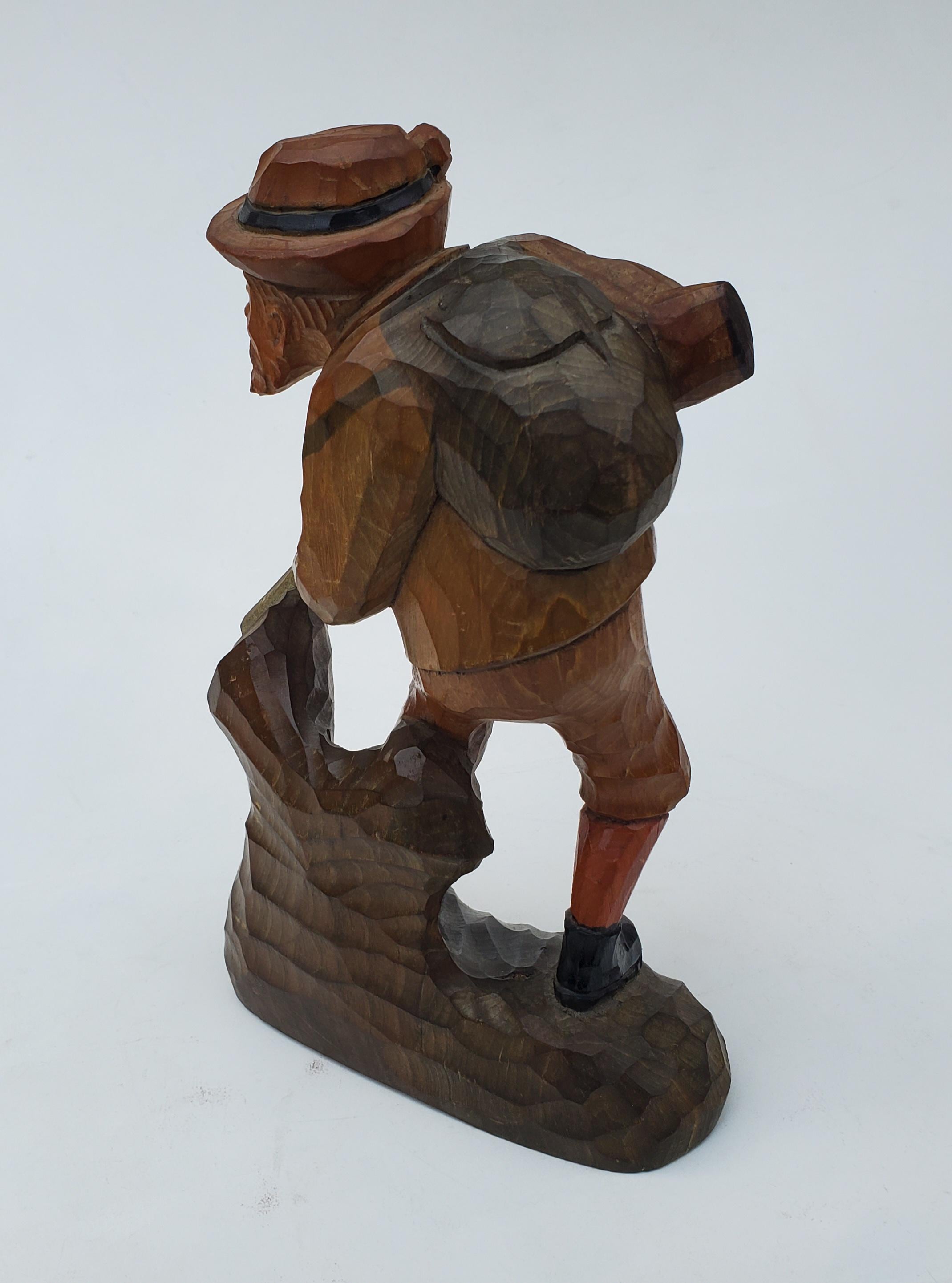 Vintage Anri Style Wooden Black Forest Carved Statue - Hunter on