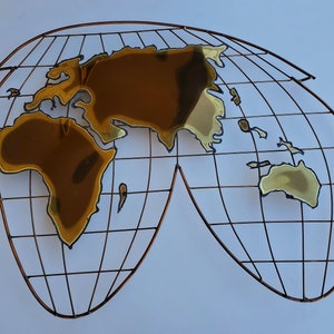 Curtis Jere 1981 Globe Hemisphere Brass Wall Sculpture Mid Century Style - Hand Made - 33&quot; x 26&quot; - Signed And Dated - MCM Wall Art Africa