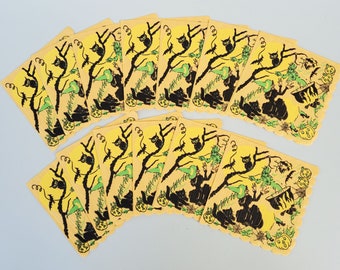 Vintage Halloween Crepe Paper Napkin Collection - Witch - Jack O Lantern - Bats - Owl - Green Goblin Design - New Old Stock