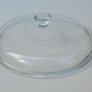 Pyrex Tempered Glass Replacement Lid 624-C - 2 Quart Round Casserole Dish - Raised Center Knob - Corning Ware Pyrex Glass Lid - 8.75"