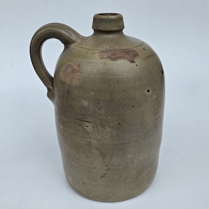 Antique Hanscom Brothers Grocers Philadephia Stoneware Advertising Jug - Fat Loop Handle - 1315 Market St - 11"