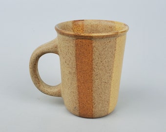 Fabrik Stoneware - Loop Handled MCM Style Coffee Cup - Striped Natural Tone Glazes - Jim McBride - Vintage Seattle Dinnerware Mug - 3.5"