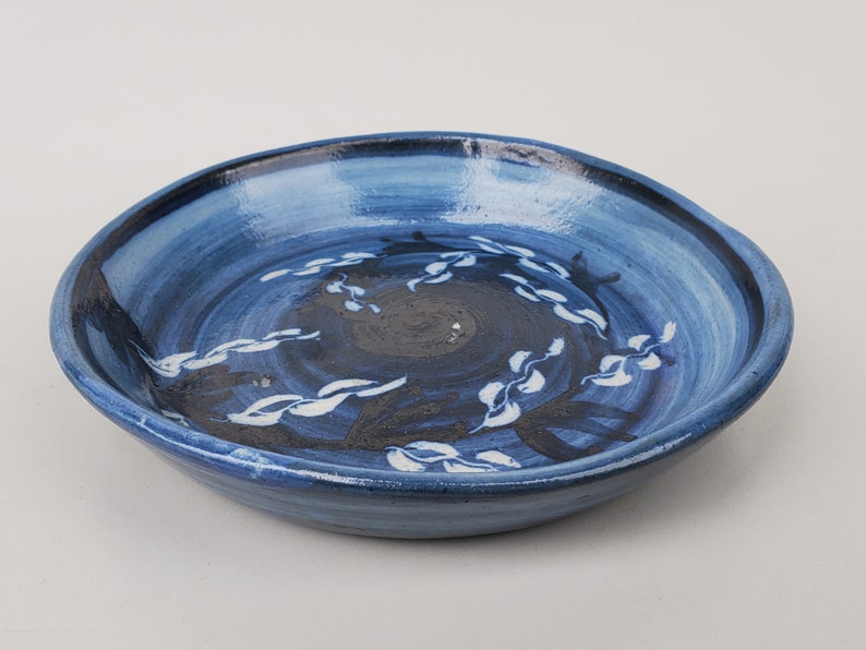 Dorchester Pottery Hand Decorated Stoneware Blue Bowl - White Floral ...