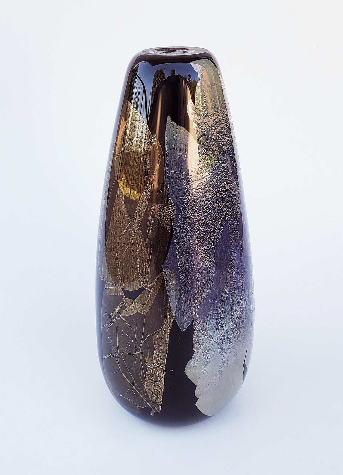 Dan Bergsma Northwest Art Glass Vase Large Hand Blown Black Etsy