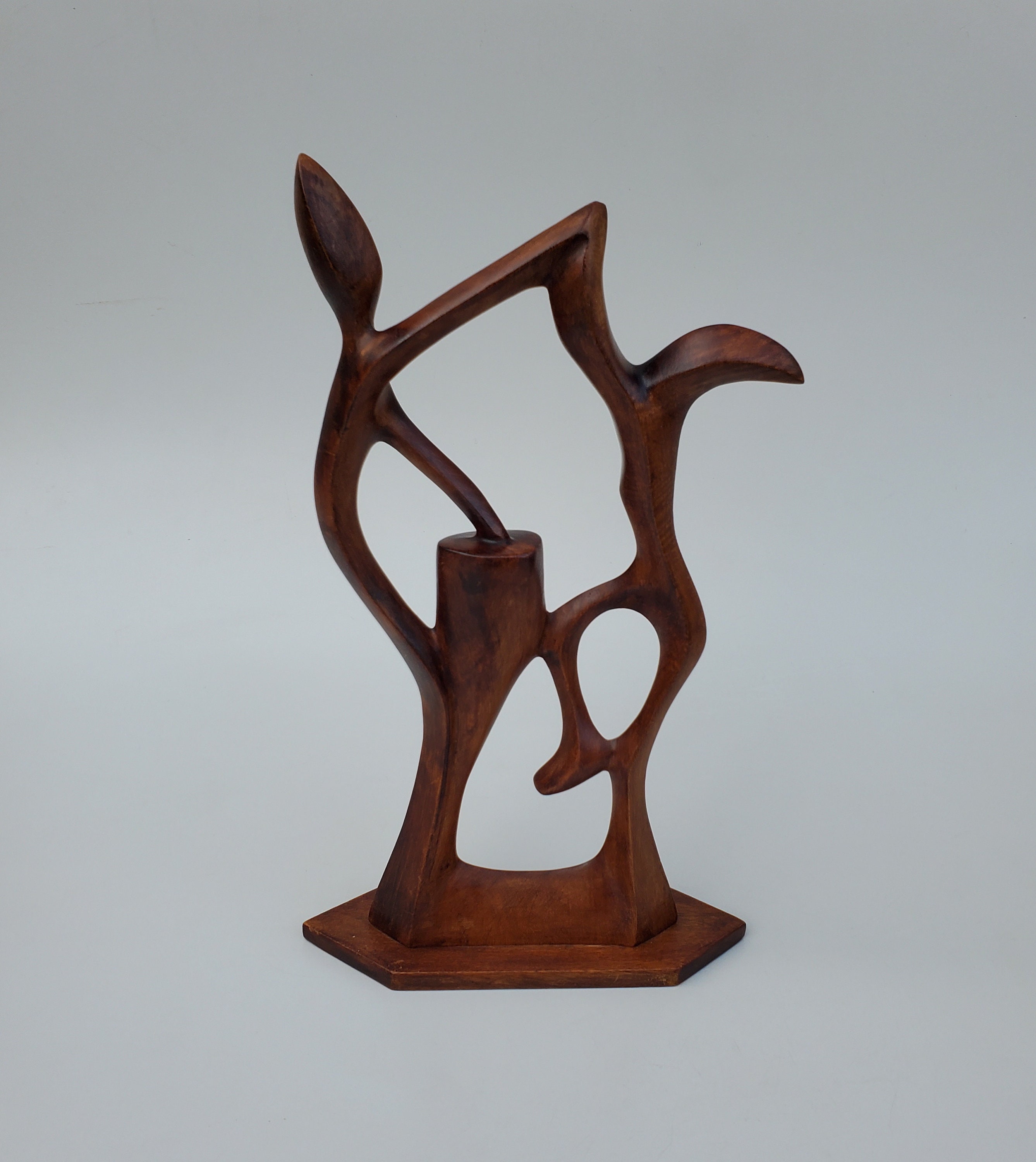 Vintage Woman and Man Wooden Carved Modernist Sculpture - Finely Crafted - Signed Louis - 14"