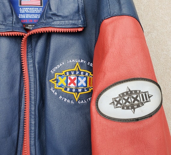 Super Bowl XXXII Leather Jacket - Red White Blue Leather - 1998