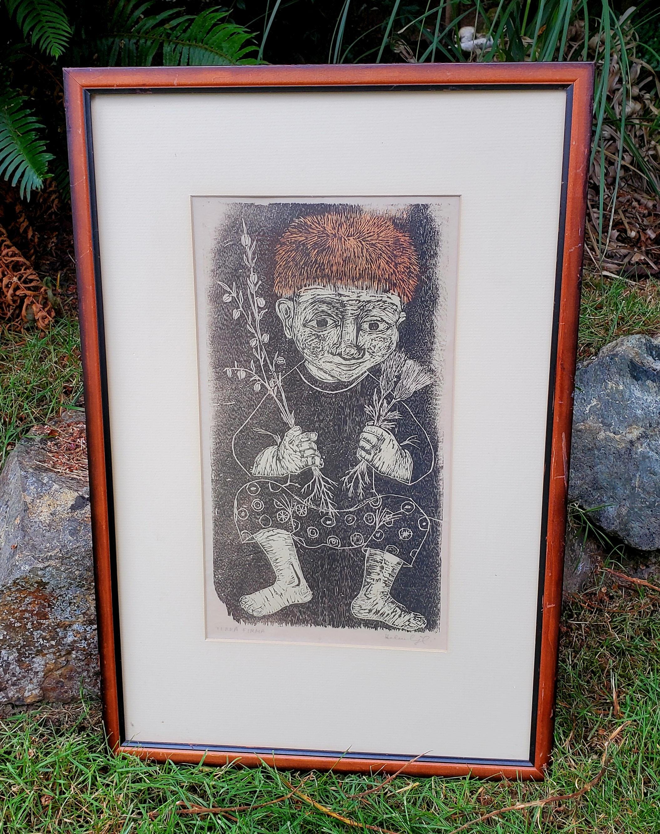 Helen Leyl Listed Artist Hand Colored Woodcut Block Print