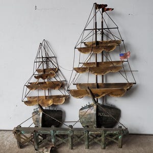 Mid Century Style Brass Masted Ships Wall Art Sculpture By London Productions Of California - M J Seeger Brass Ship - C Jere Style - 1974