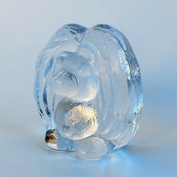 Swedish Glass Troll Figure By Bergdala Glass - Long Hair Troll Design - Clear Heavy Glass Troll