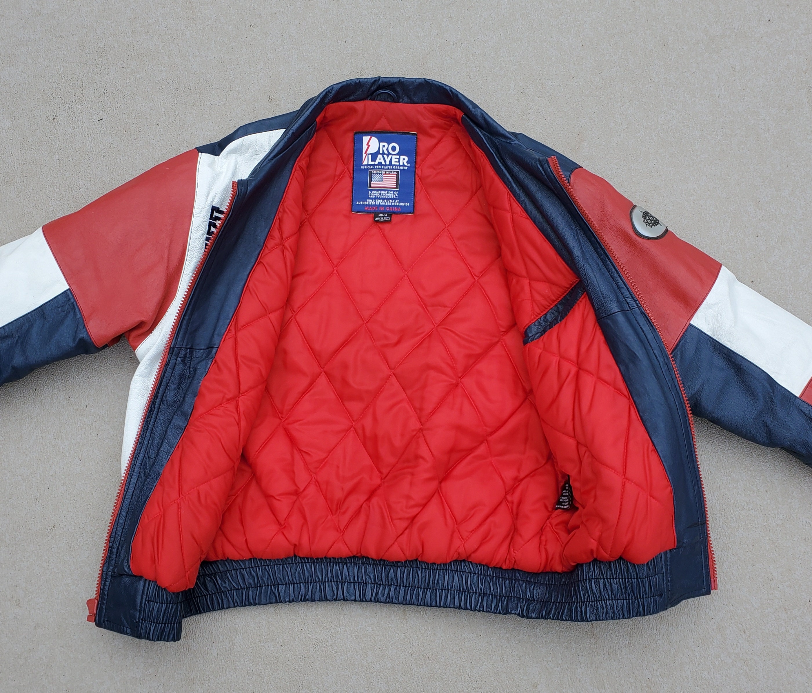 Super Bowl XXXII Leather Jacket - Red White Blue Leather
