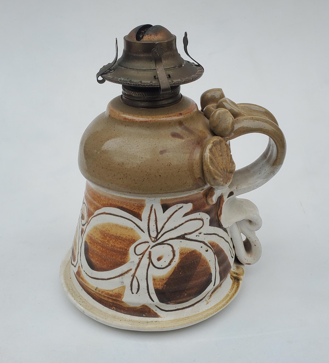 John Rich California Studio Pottery Oil Lamp - Thick Strap Handle