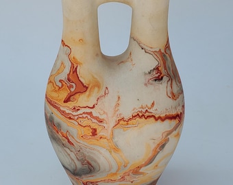 Large Nemadji Swirl Pottery Wedding Vase - Red And Orange Swirl Glaze - Dakota Badlands Art Pottery Vase - 10.375" - Dated 1960