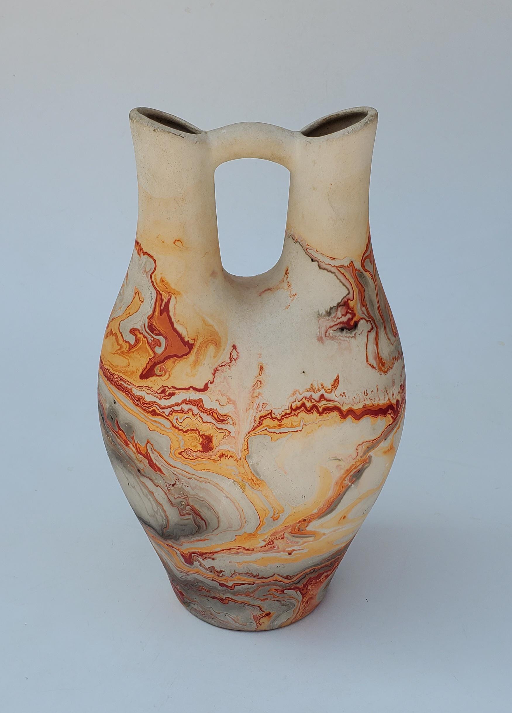 Large Nemadji Swirl Pottery Wedding Vase - Red and Orange