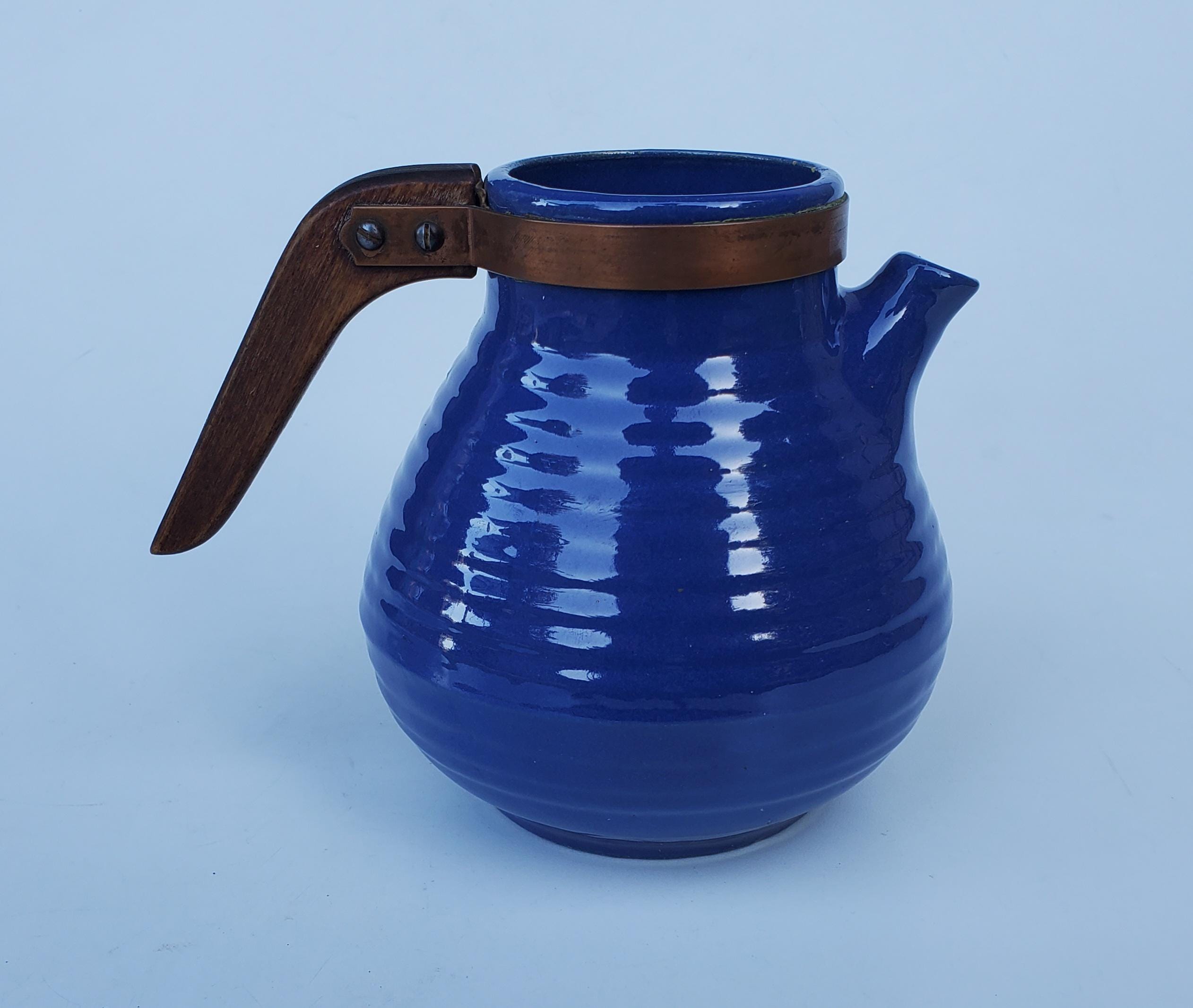 Bauer Ringware Coffee Pot - Snub Nose Design - Cobalt Blue Glaze
