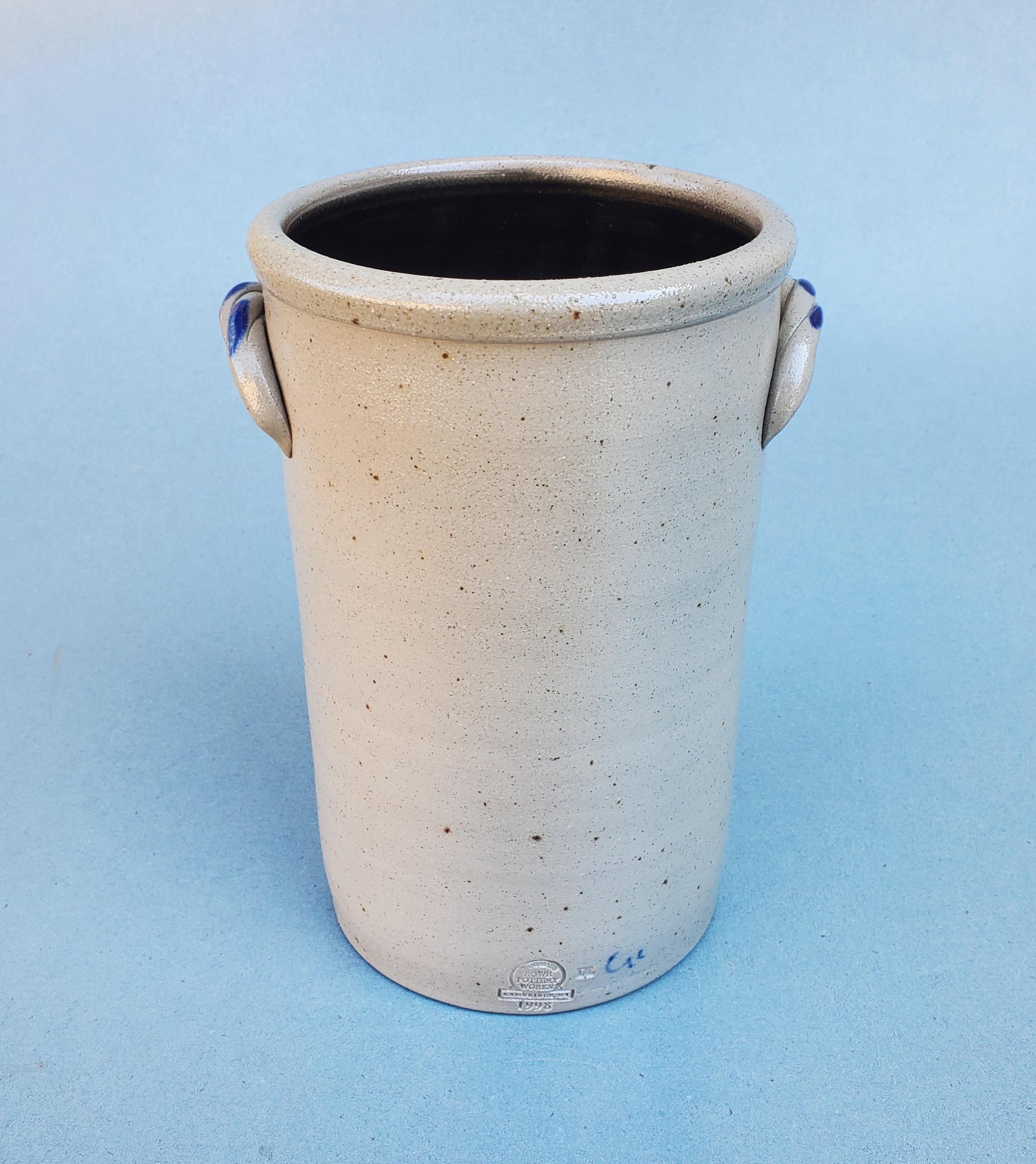 Rowe Pottery Handled Stoneware Crock Utensil Holder - Cobalt Blue
