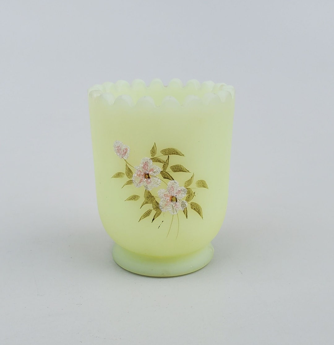 Fenton Custard Satin Glass Toothpick Holder Votive Candle Etsy