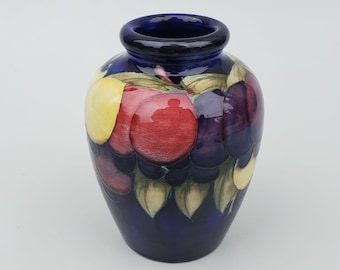 Moorcroft Pottery Vase Wisteria Colorful Flower And Plum Design - Made In England Art Pottery Vase - 1947-53 Mark - 6.25"