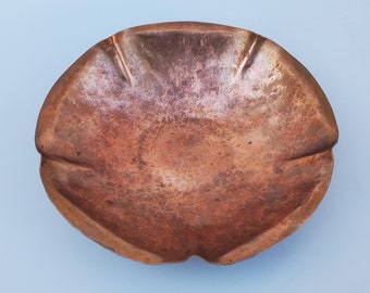 Hammered Copper Arts and Crafts Style Lobed Bowl - Artist Signed By Gladys Wickens - Hand Wrought in 1938 - 8.5"