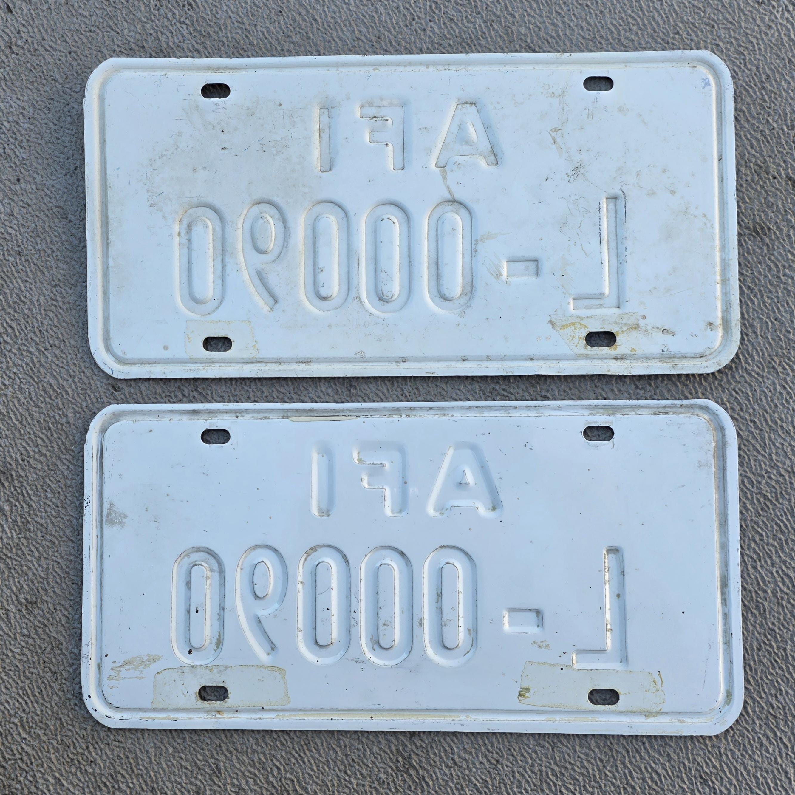 Vintage Foreign AFI License Plate Set - US Allied Forces Issued in