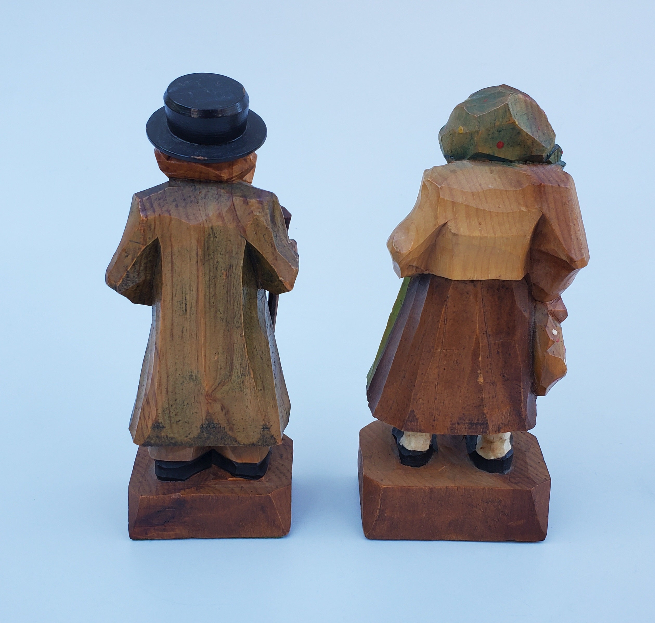Vintage Anri Style German Black Forest Hand Carved Man and Woman