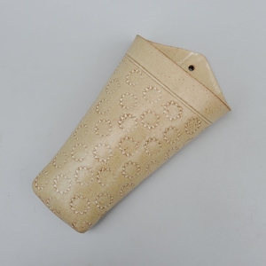 Ellen Currans Oregon Studio Big Pottery Wall Pocket - Hand Stamped Sun Starburst Design - Earthy Cream Color - Northwest Studio Potter - MCM