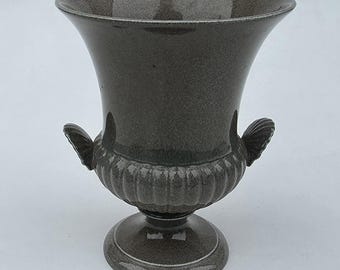 Wedgwood Neoclassical Urn - Clam Shell Handle Design - Glossy Gray To Brown Glaze - Made In England - 7"