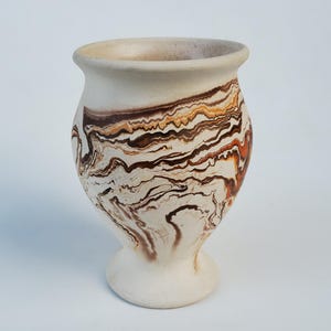 Nemadji Indian Swirl Pottery Vase -  Complex Brown Orange Black Swirl Design - Ink Stamped Mark - 6"