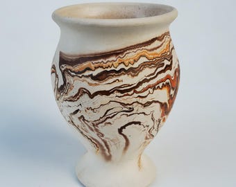 Nemadji Indian Swirl Pottery Vase - Complex Brown Orange Black