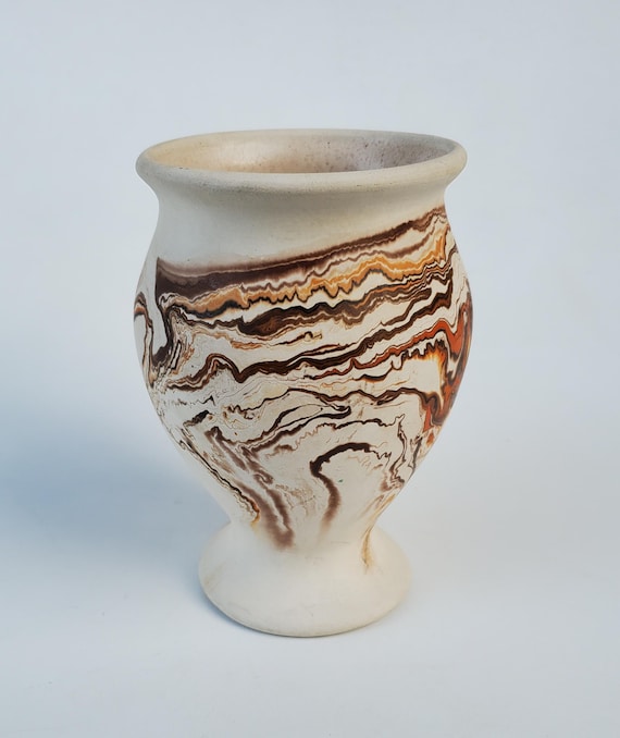 Nemadji Indian Swirl Pottery Vase - Complex Brown Orange Black