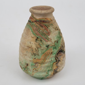 Nemadji Indian Style Pottery Vase: Orange Brown Swirl, Beehive Form - Nice