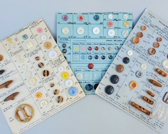 Vintage Sewing Buttons Store Display Cards - Chicago Progressive Merchandise Co Chicago IL - 3 Display Cards With Prices - Wood - Plastic