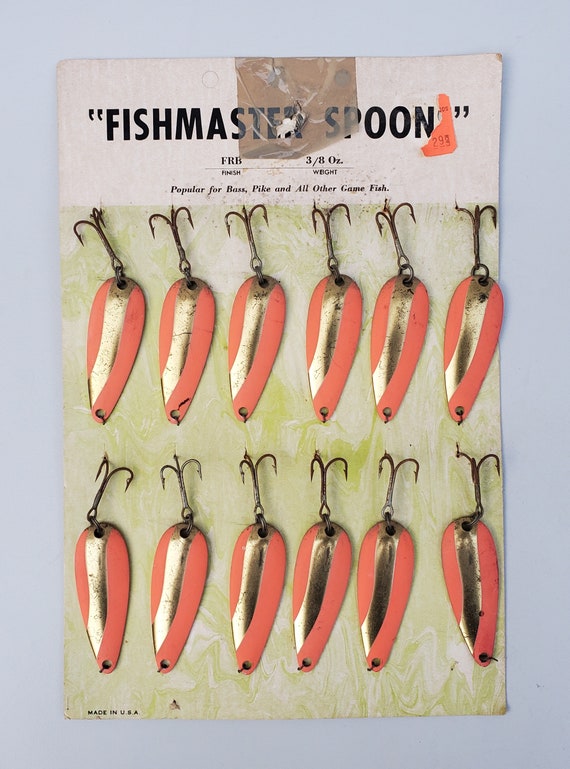 Fishmaster Spoons Vintage Lure Display Card Gold Spoon Lures With