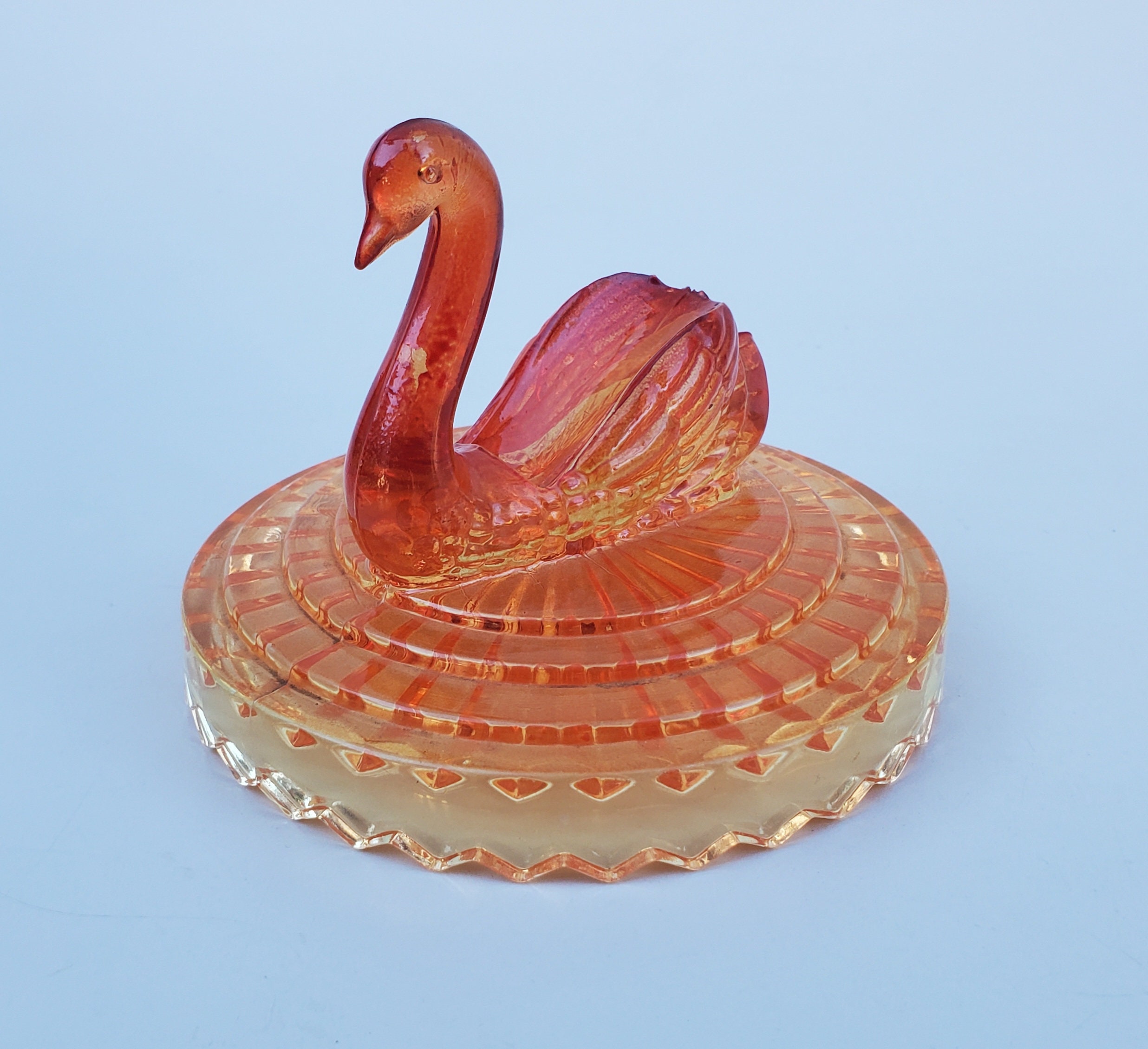 Jeanette Glass Amberina Swan Glass Dish Lid Only - Orange and