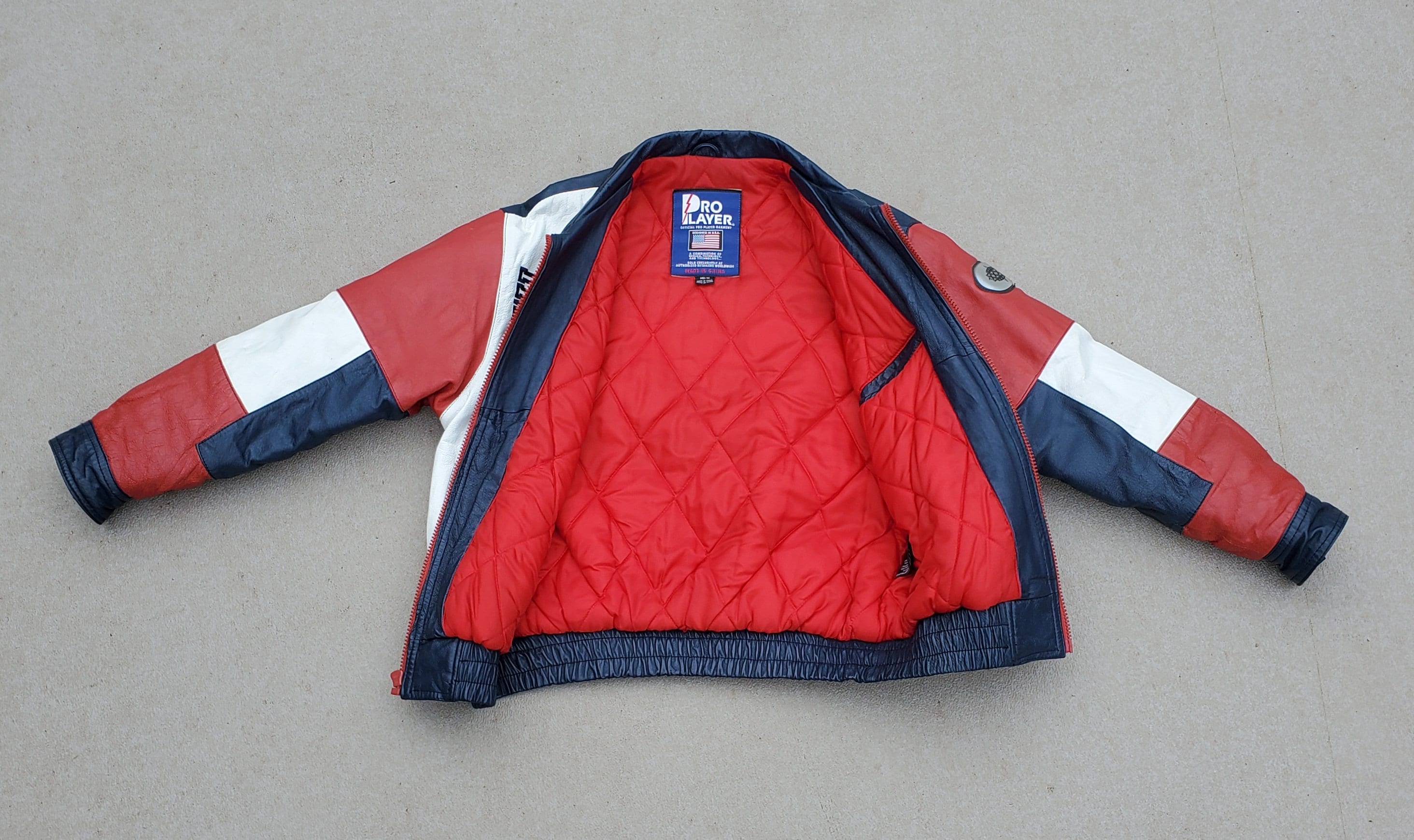 Super Bowl XXXII Leather Jacket - Red White Blue Leather - 1998