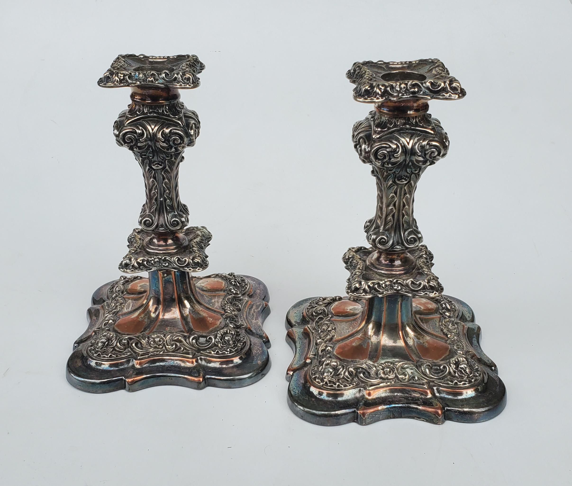 Antique Barker Ellis English Silverplated Candlesticks - Ornate