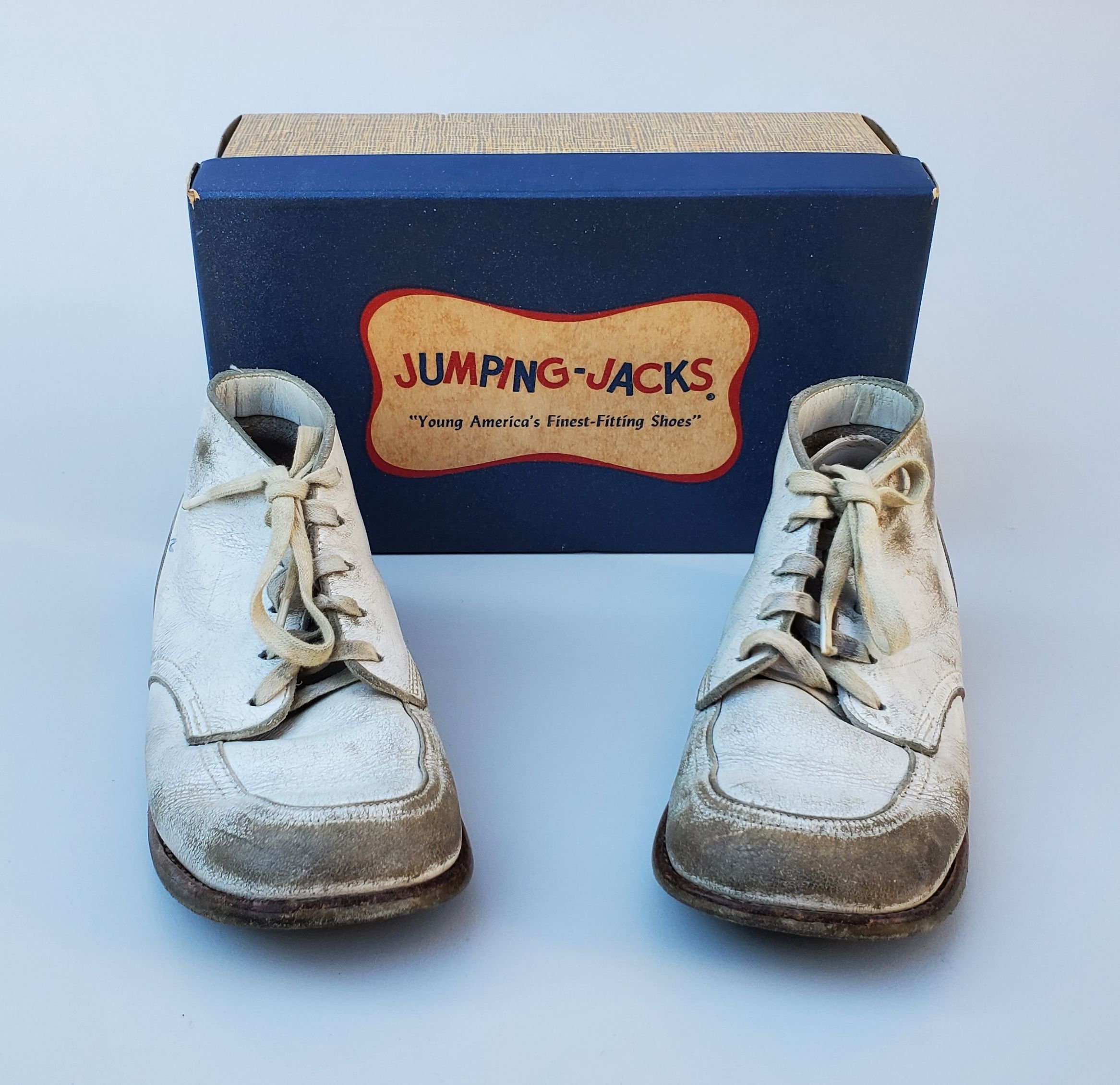 Vintage Jumping Jacks Childs Leather Shoes in Original Cardboard Box Size 8 C with Laces Leather Soles Vintage Shoe Box
