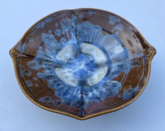 Bill Campbell Large Studio Pottery Console Bowl - Complex Blue Crystalline Drip Glaze - Cambridge Springs PA Studio Potter - 15.375"