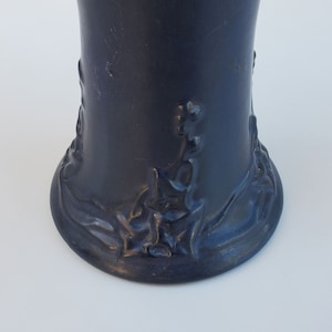 Peters And Reed Pereco Ware Art Pottery Vase - Leaf and Berry Raised Design - Deep Blue Matt Glaze - Arts And Crafts Era Vase - 7.75&quot;
