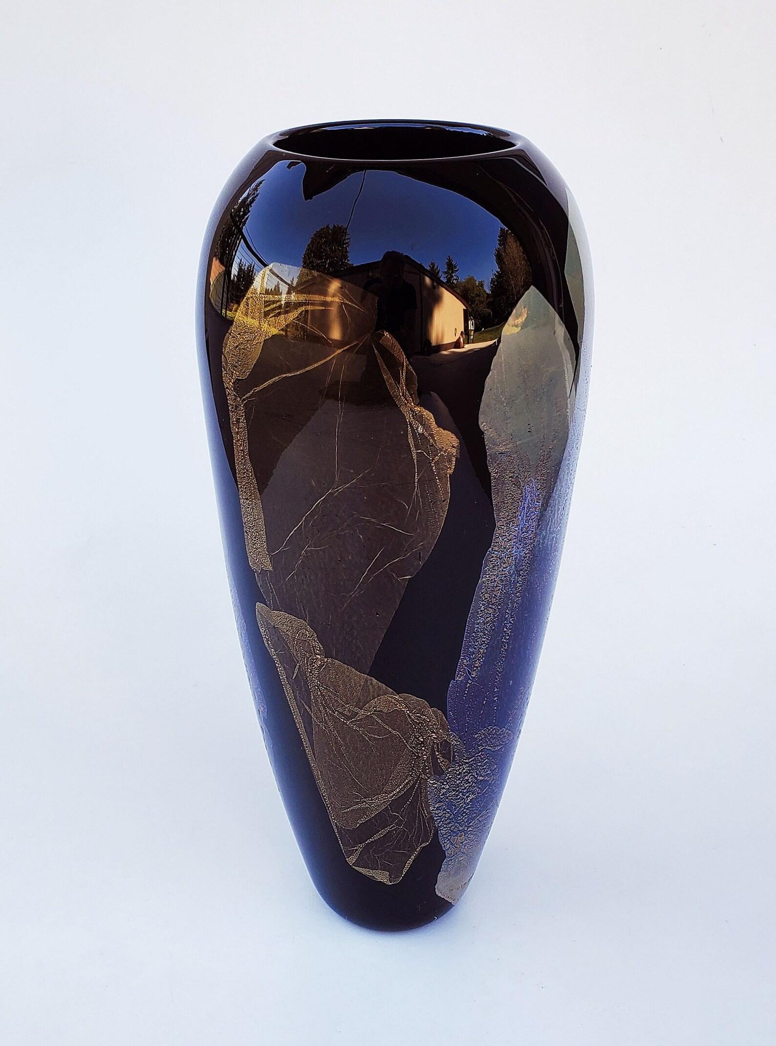 Dan Bergsma Northwest Art Glass Vase Large Hand Blown Black Etsy